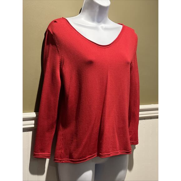 Talbots Women’s Red Crew neck LS Ribbed Knit Stretchy Dressy Top Shirt PM - Picture 2 of 9